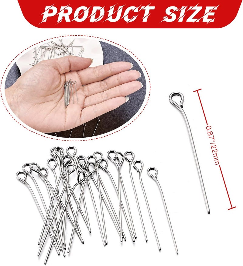 QIMAOO 300Pcs Open Eye Pins for Jewelry Making, Stainless Steel Jewelry Eye Pins Length 0.87"/22MM Eyepins headpins for DIY Craft Bead Earring Necklace - Image 2
